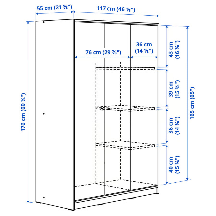 PH | Clóset con 2-3 puertas blanco 79/117 x 176 cm