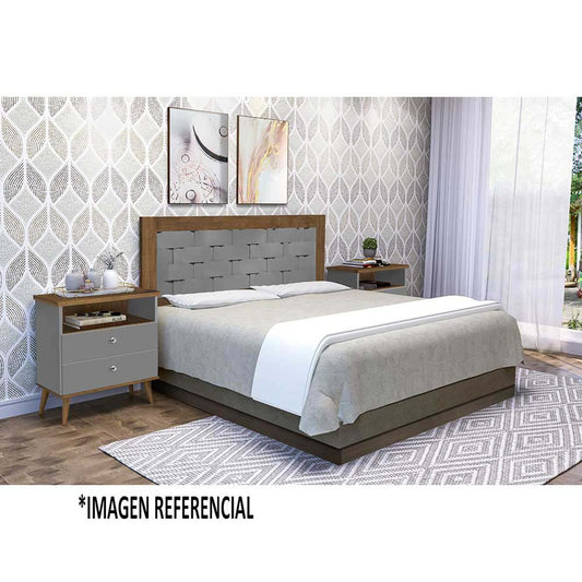 PH | Respaldo + 2 Veladores Dreams 2 Plazas Treliza Gris