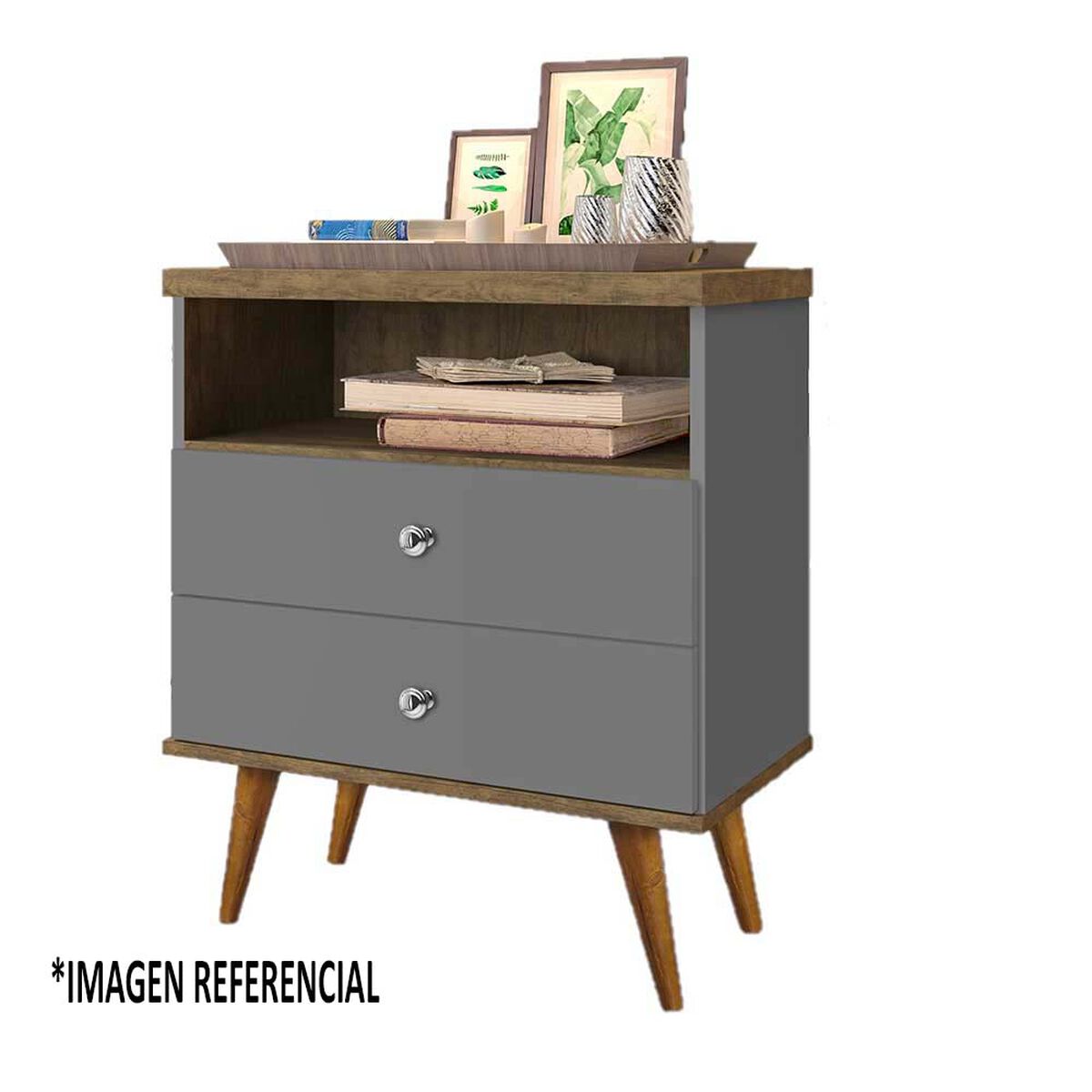 PH | Respaldo + 2 Veladores Dreams 2 Plazas Treliza Gris