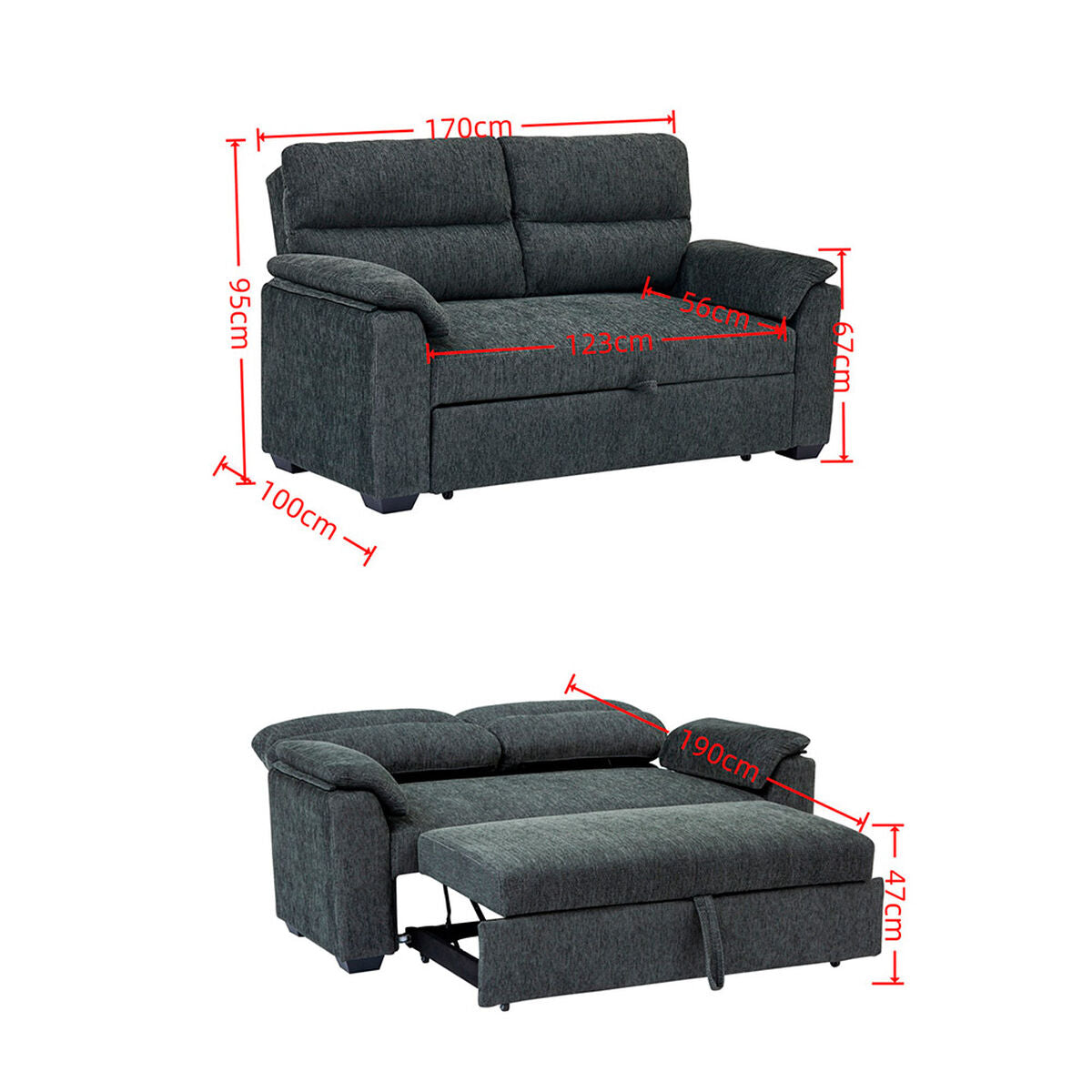 Sofá cama Danubio 2 Cuerpos Gris Oscuro